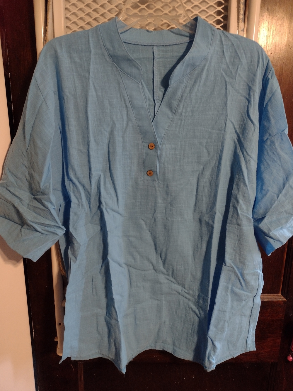Light Blue Women's Linen Henley Shirt